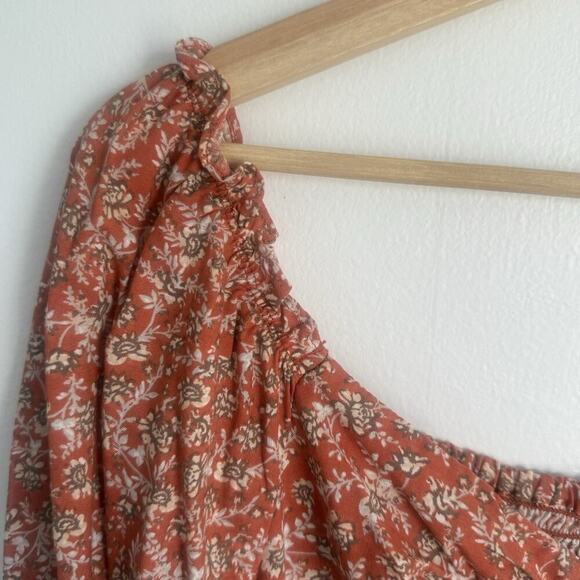 JAPNA Rust Fall Floral NWOT Smocked Peasant Top Long Sleeve Boho Square Neck M - Picture 4 of 9